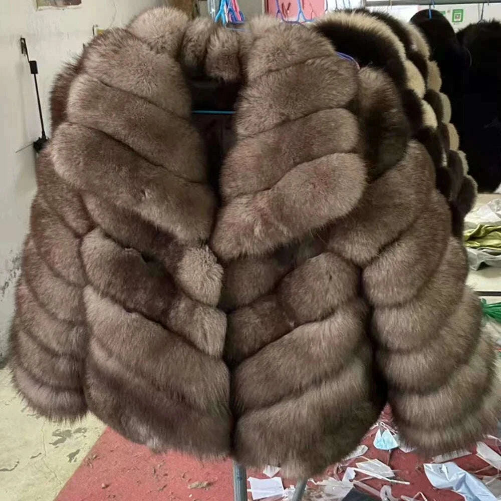 KIMLUD, QUEENTINA Winter New Women's Real Fox Fur Coat With Collar Overcoat Leather Female Natural Plus Size, KIMLUD Womens Clothes