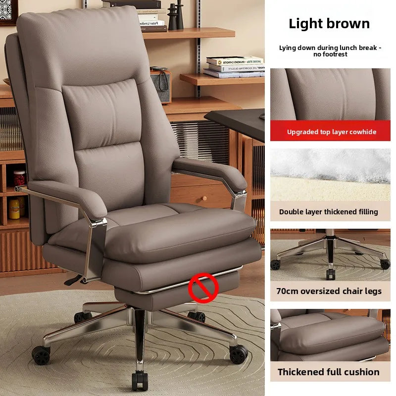KIMLUD, Leather Boss Chair Office Chair Recumbent Back Study Chair Ergonomic Home Computer Chair, KIMLUD Womens Clothes