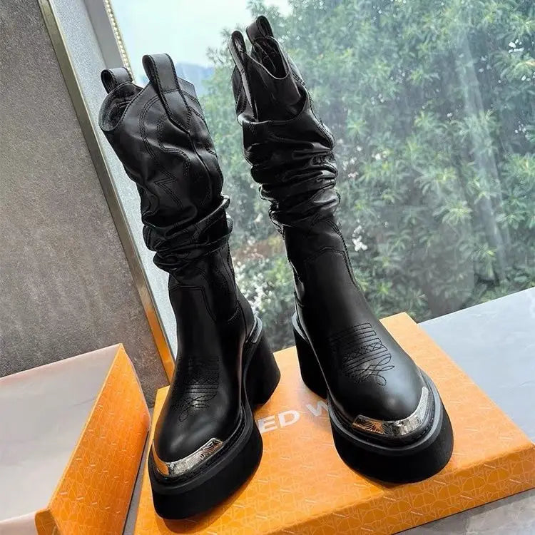 women heightened same thick-soled knight western cowboy 2026 temperament elastic stacking boots
