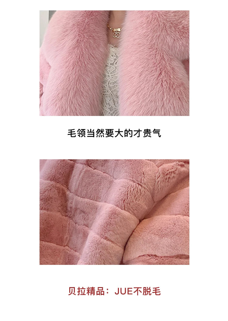 Rex Rabbit Fur Coat – Fox Fur Collar – Chinchilla Color | KIMLUD