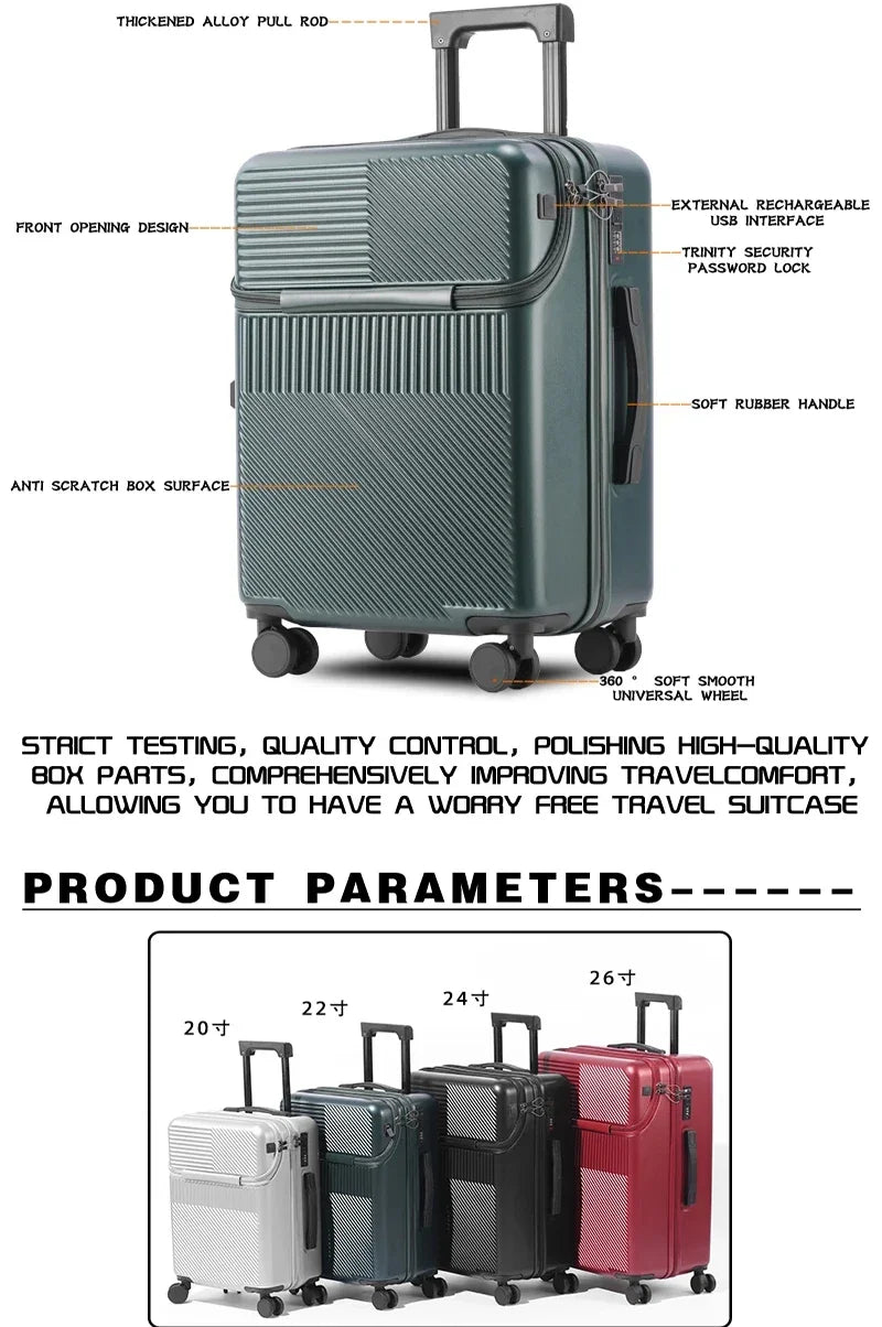 Polycarbonate Carry-On Luggage 20-Inch Lightweight With Cup Holder — Metallic Silver | KIMLUD