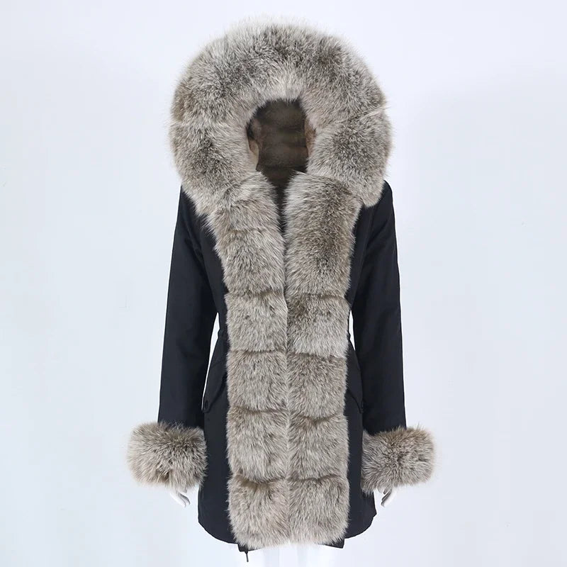 OFTBUY 2024 Fashion Winter Jacket Women Real Fur Coat Natural Real Fox Fur Collar Loose Long Parkas Big Fur Outerwear Detachable