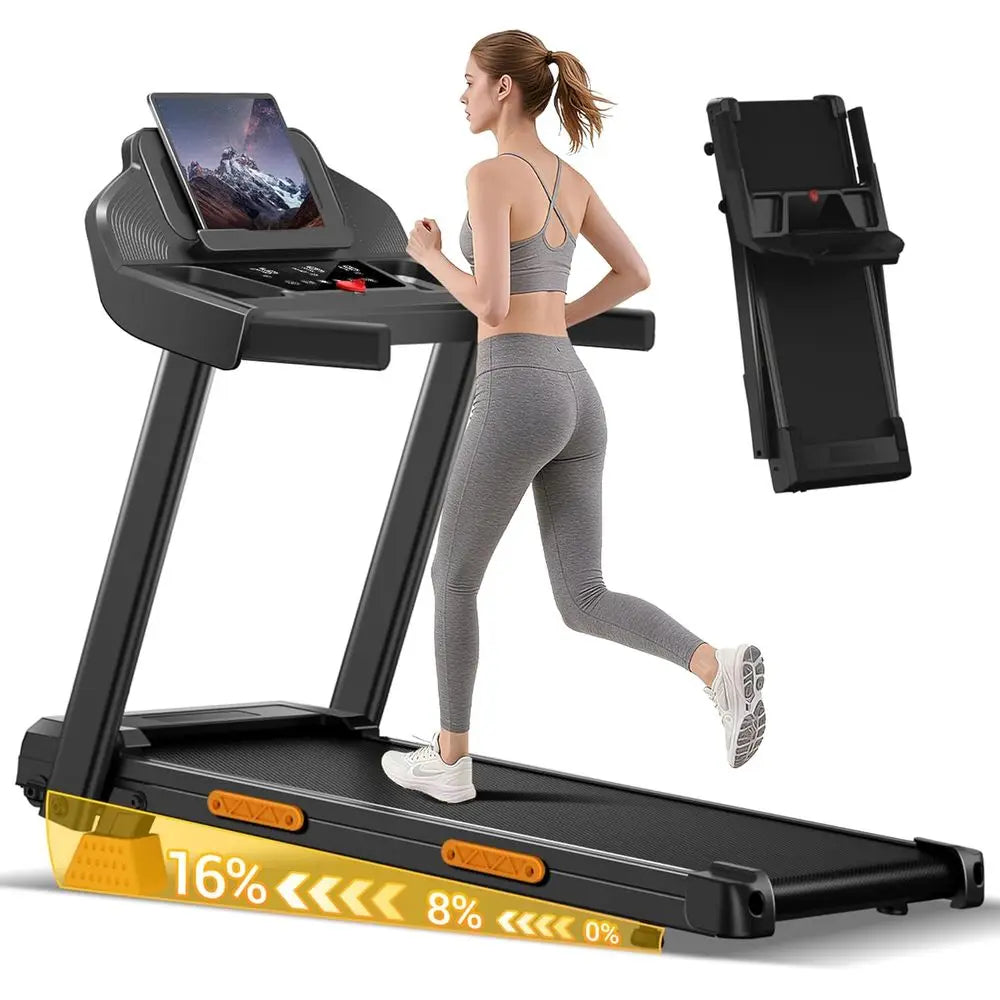 Satin Steel Treadmill 4-in-1 Foldable Incline 16% 3HP — Onyx Black | KIMLUD