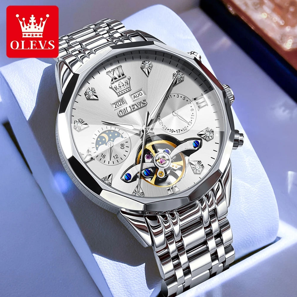 OLEVS 6621 Men Watch Top Brand Moon Phase Watch for Men Dual Calendar Display Original Watches NEW