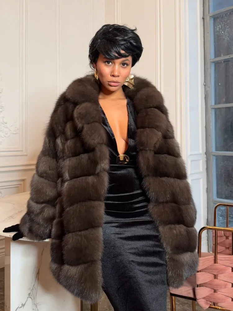 Fashion Patchwork Faux Fur Coat Women Casual Full Sleeve Lapel Loose Long Staple Plush Jacket 2025 New Winter Street Wear New