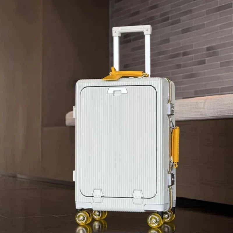 Aluminum Front-Opening Carry-On Luggage — Deep Navy With Mint Accents | KIMLUD