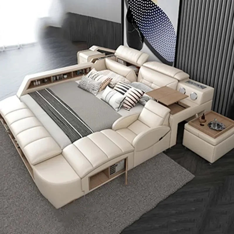 Adjustable Electric Double Bed Frame with Massager - Modern Multifunctional King Size Furniture Set