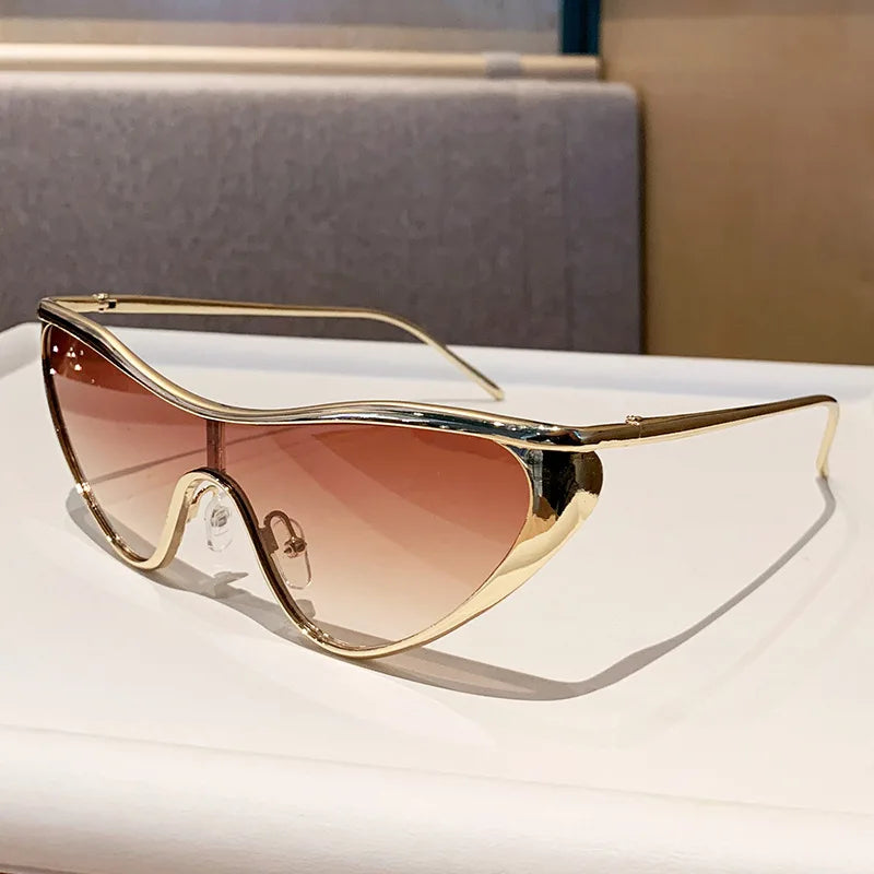 Metal Cat Eye Sunglasses Large Frame — Gold | KIMLUD