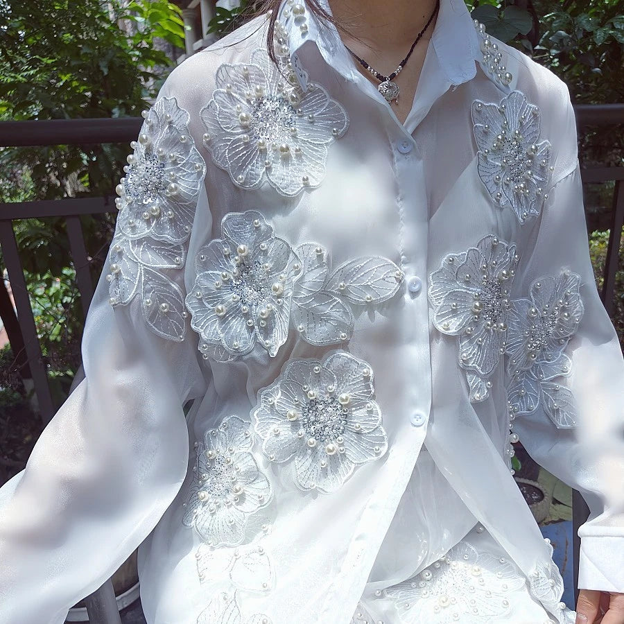 Two-Piece Set - Fairy 3D Flower Embroidery - Chiffon Silhouette | KIMLUD