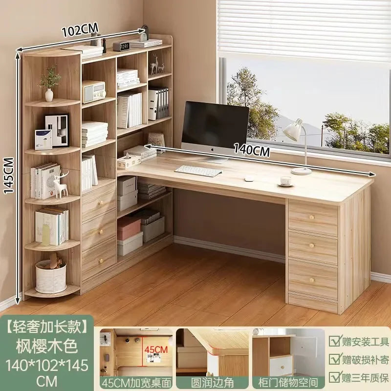 Computer Desk Bookshelf Integrated Shelves Drawers Large Laptop Home Bedroom Student Study Writing Desk Simple Office Table