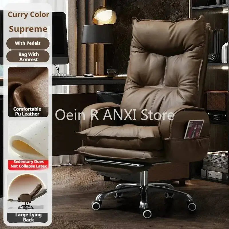 Leather Ergonomic Office Chair With Recline — Brown | KIMLUD