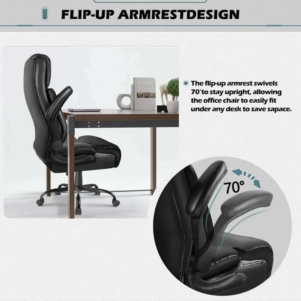 KIMLUD, High Back Executive Office Chair for Adult, Big and Tall Leather Home Desk Chairs with Padded Flip-up Arms, Swivel Rolli, KIMLUD Womens Clothes