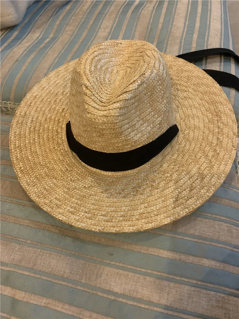 Straw Solid Fedora Hat Unisex Natural — Black | KIMLUD