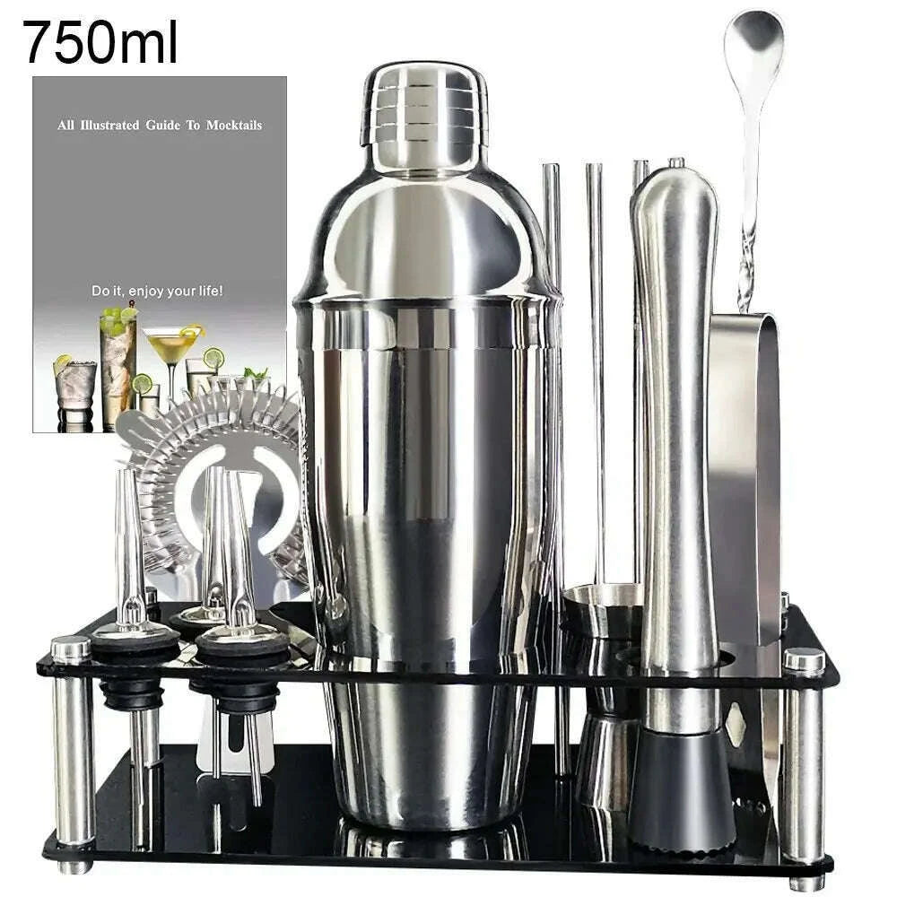 13-piece-750ml-600ml-cocktail-shaker-set-stainless-steel-bar-tools-with-black-stand-750ml-shaker-jigger-spoon-pourerskimlud-womens-fashion-34613430