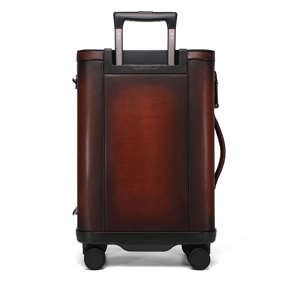 Cowhide Leather Suitcases Hard Shell — Black | KIMLUD