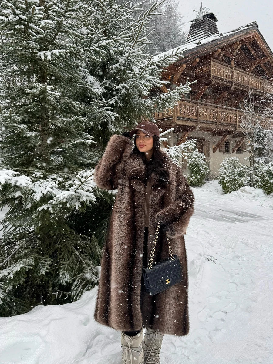 Faux Fur Coat – Gradient Stripes – Faux Fur – Brown Stripes Gradient | KIMLUD