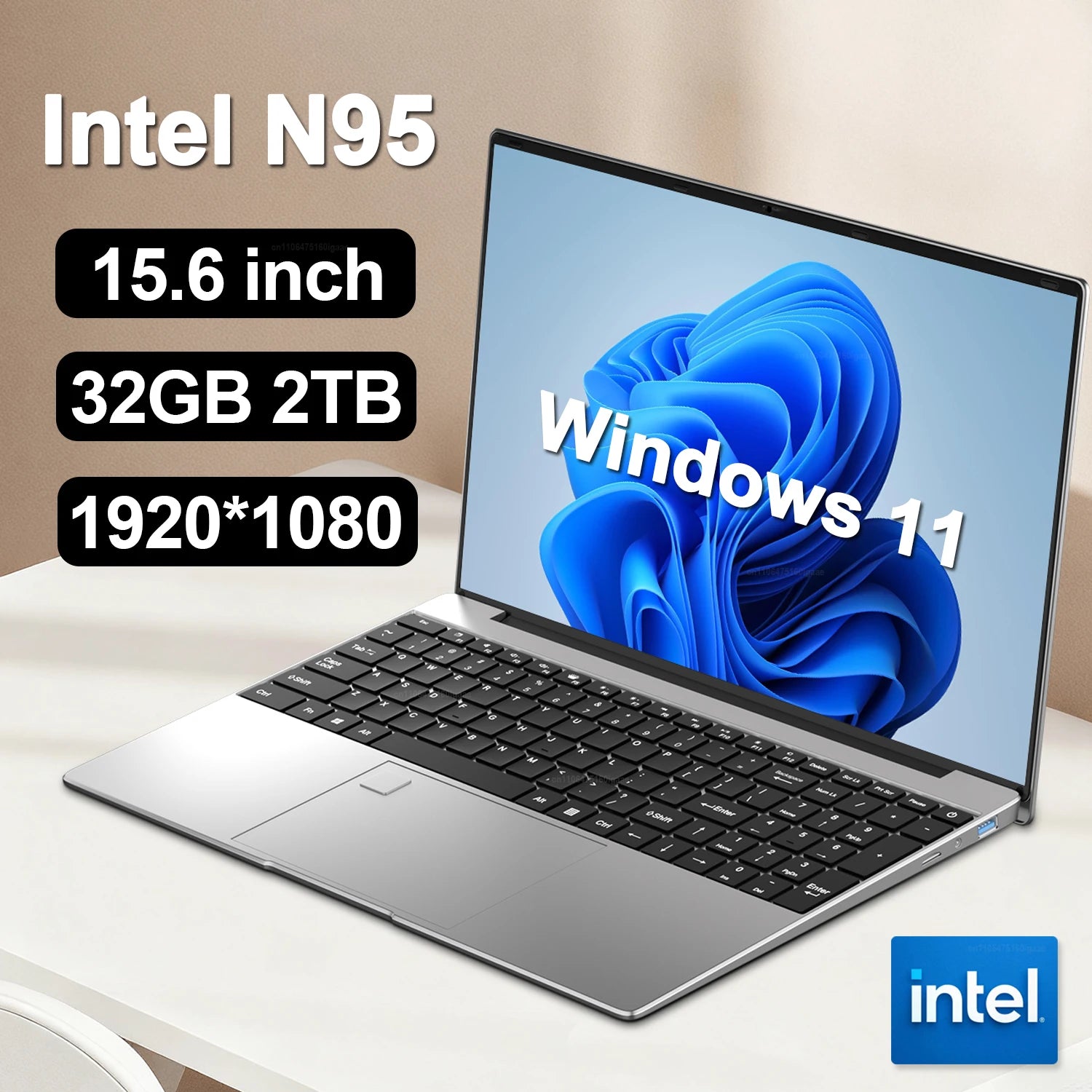 Aluminum Portable Laptop 15.6 Inch Intel N95 — Silver | KIMLUD