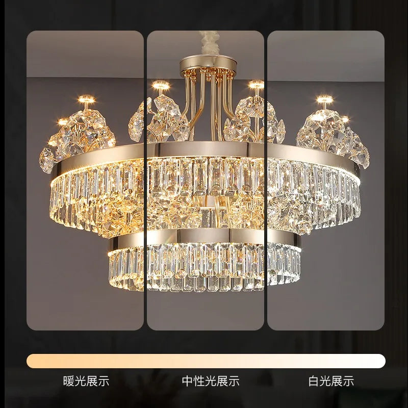 American Light Luxury Crystal Pendant Lamp Postmodern Living Room Lamp Villa Hotel Master Bedroom Lamp Dining Room Lamp