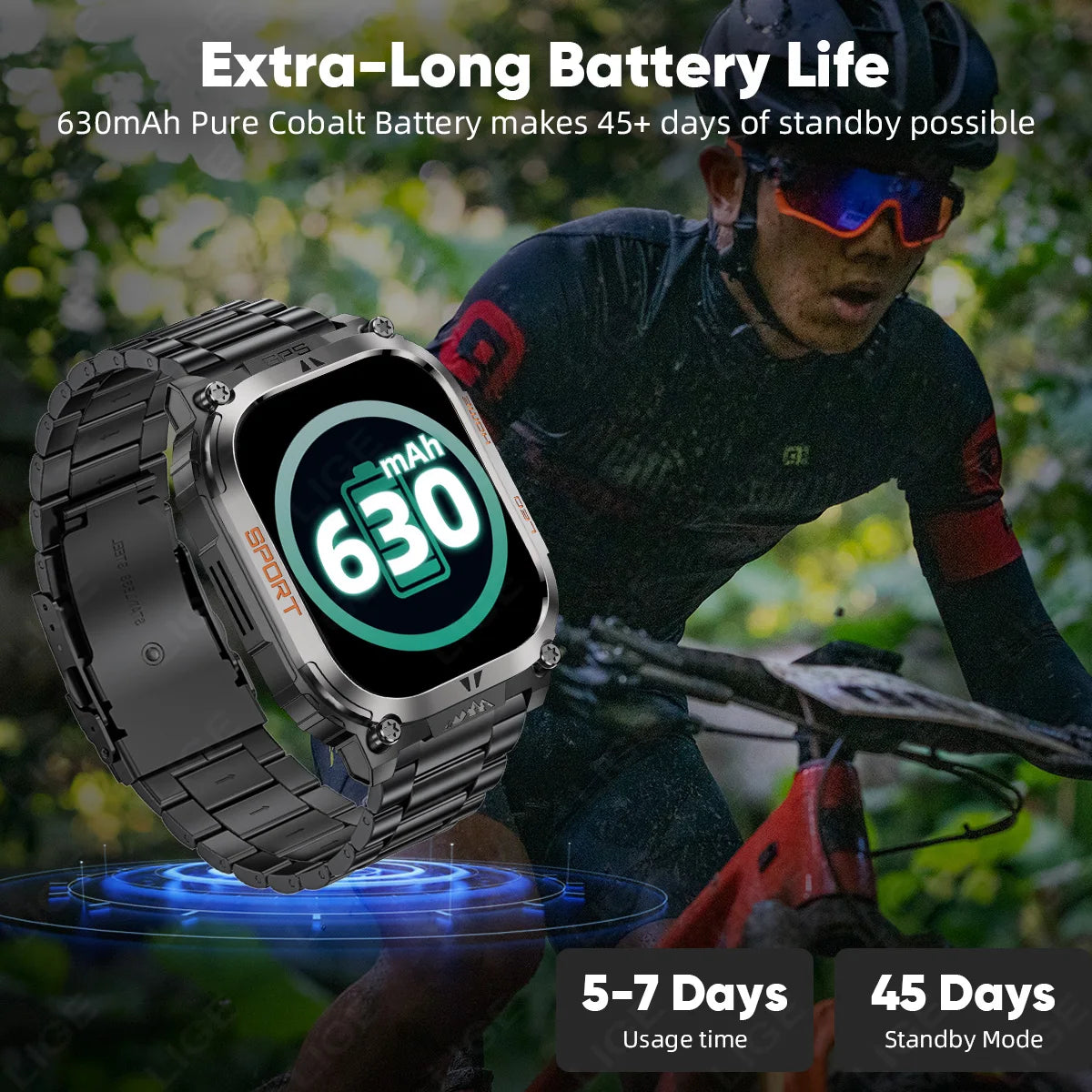 LIGE New GPS Tracking Smart Watch LED Flashlight 1.96inch HD Screen Compass BT Call Waterproof Sport Smartwatch For Android iOS