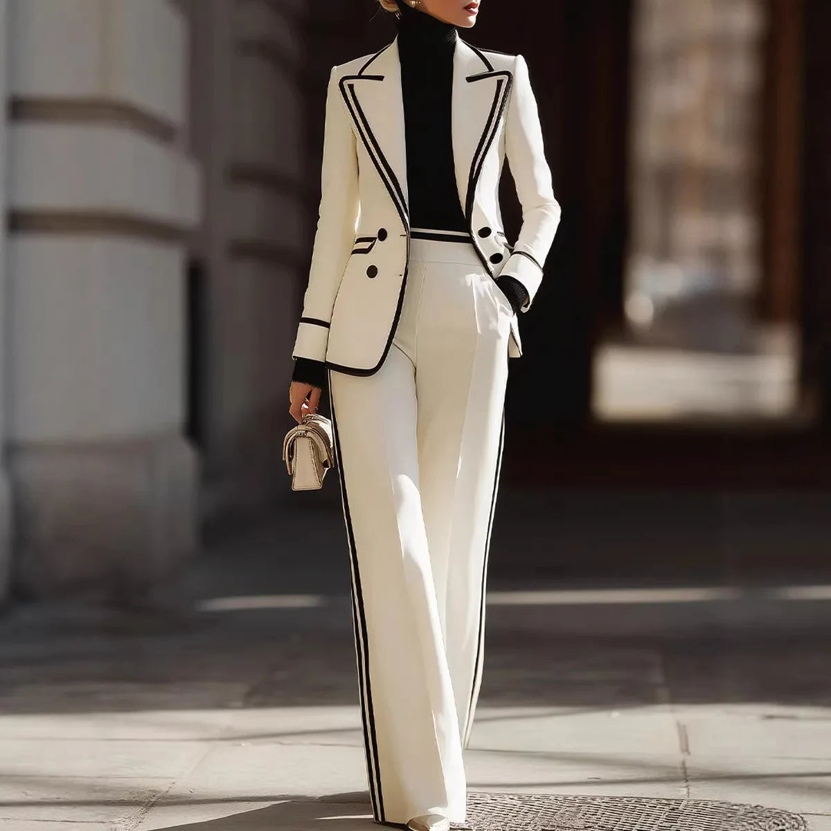 2026 Matching Set Women's Clothing Long Sleeves Lapel Suit Double Breasted + Casual Suit Pants Suit