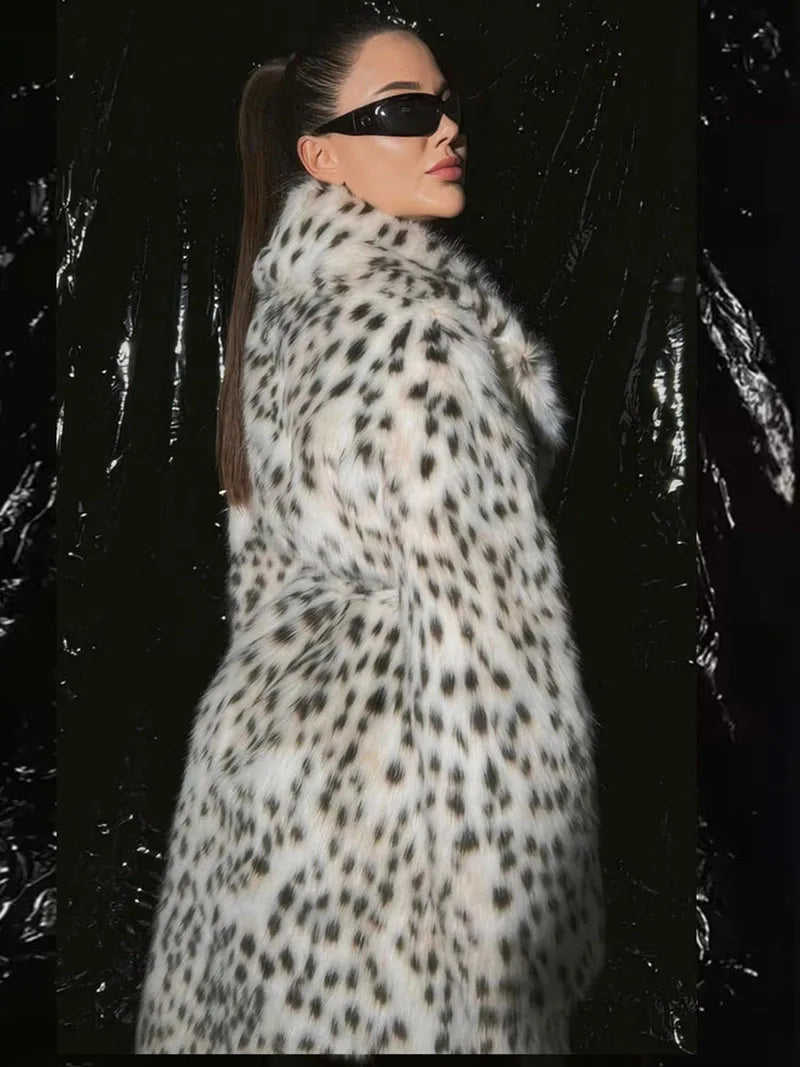 Coat - Belted Long Leopard Faux Fur - Leopard Print | KIMLUD