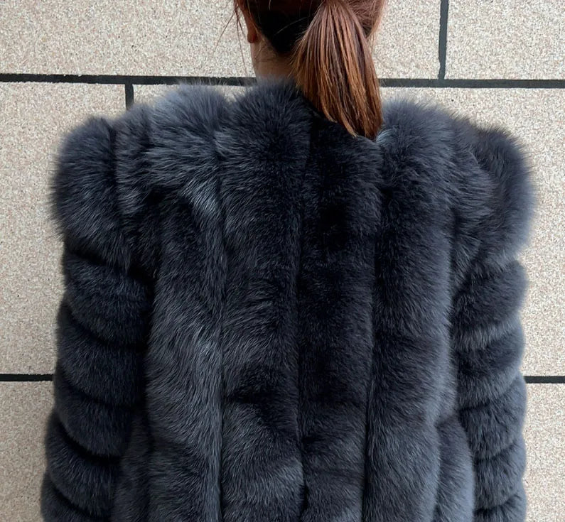 Women's fur coat, real fox skin vertical jacket, natural fox skin short clothing, long sleeved women's coat