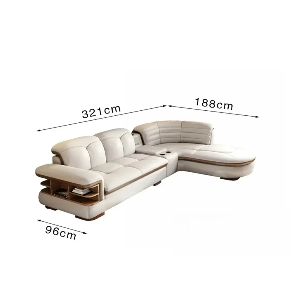 Genuine Leather Solid L-Shaped Sofa — Black | KIMLUD