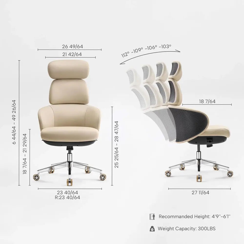 Leather Desk Chair With Wheels And Headrest — Black | KIMLUD