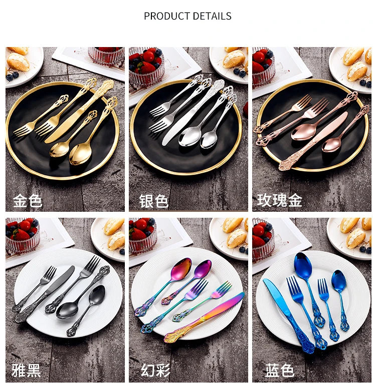 Gold-Plated Stainless Steel Cutlery Set Royal European Spoon Fork Collection — Golden | KIMLUD