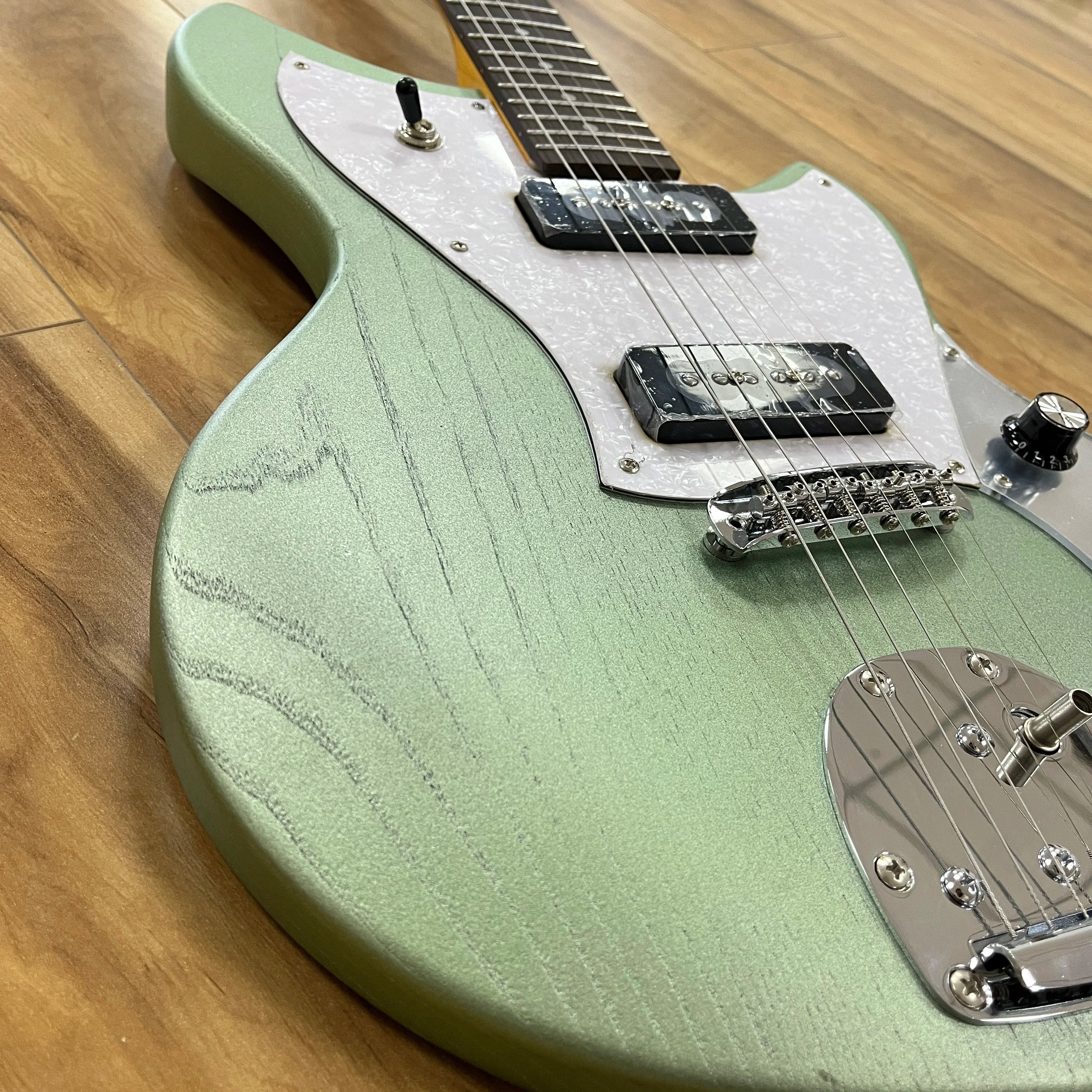 Sculpted Rosewood Electric Guitar Chrome Hardware P90 Pickup — Sage Green | KIMLUD