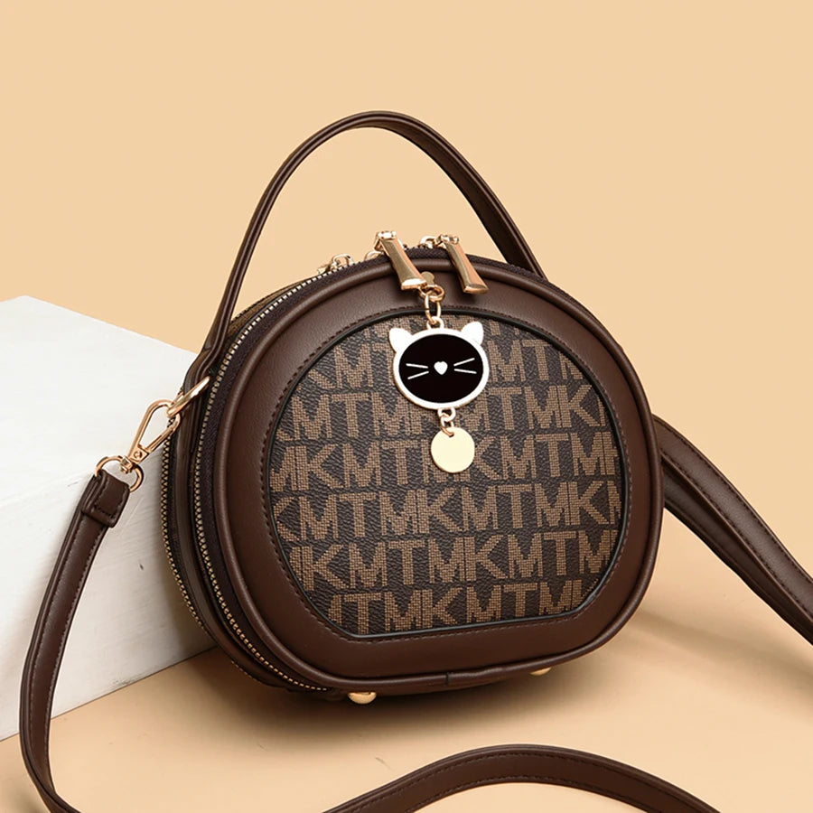 PU Leather Circular Crossbody Bag Sequined Letter — Off-White | KIMLUD