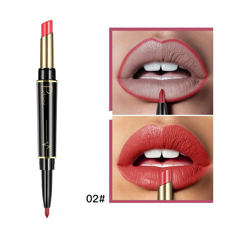 Double Ended Lip Liner and Lipstick 2 in 1, Waterproof Matte Long Lasting Smooth Lip Pen, Nude Lip Makeup for Women