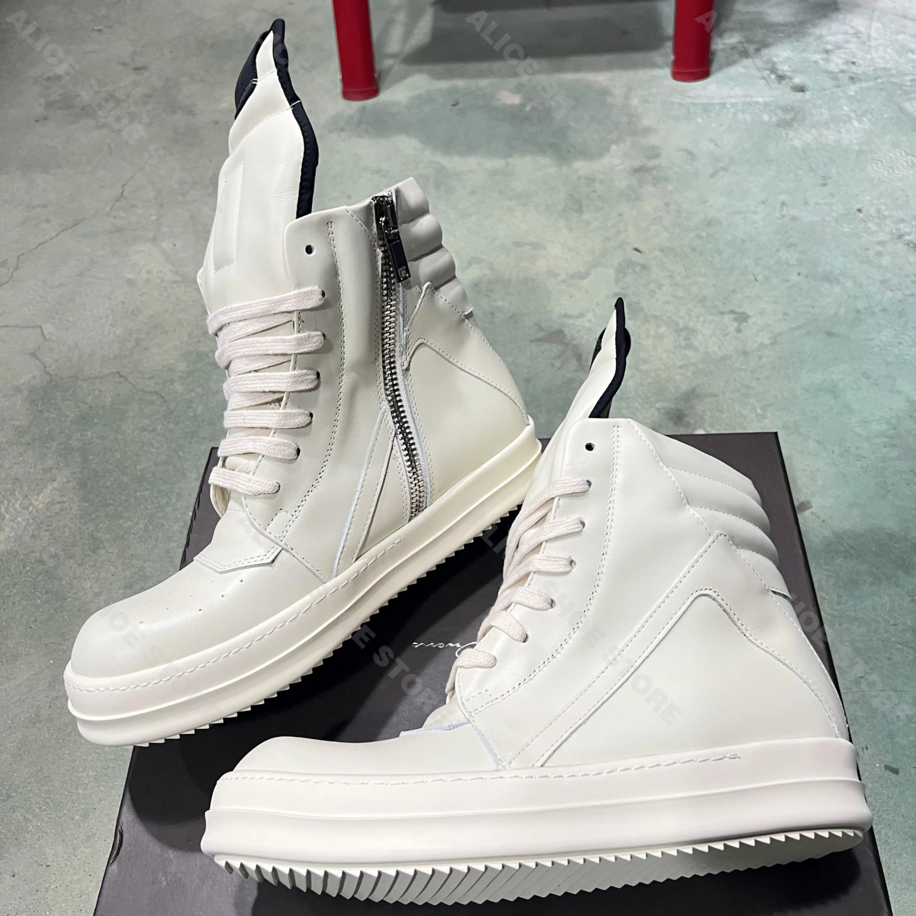 Brand Men Ankle Boot Casual Leather High Top Women Sneaker White Geobasket Zipper Luxury Trainer Designer Thick-sole Flat Shoe