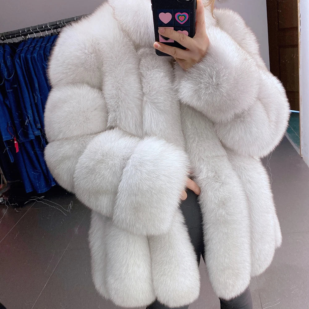 YOLOAgain Women's Stand Collar Real Fox Fur Jacket Natural Fox Fur Coat 2024 Winter