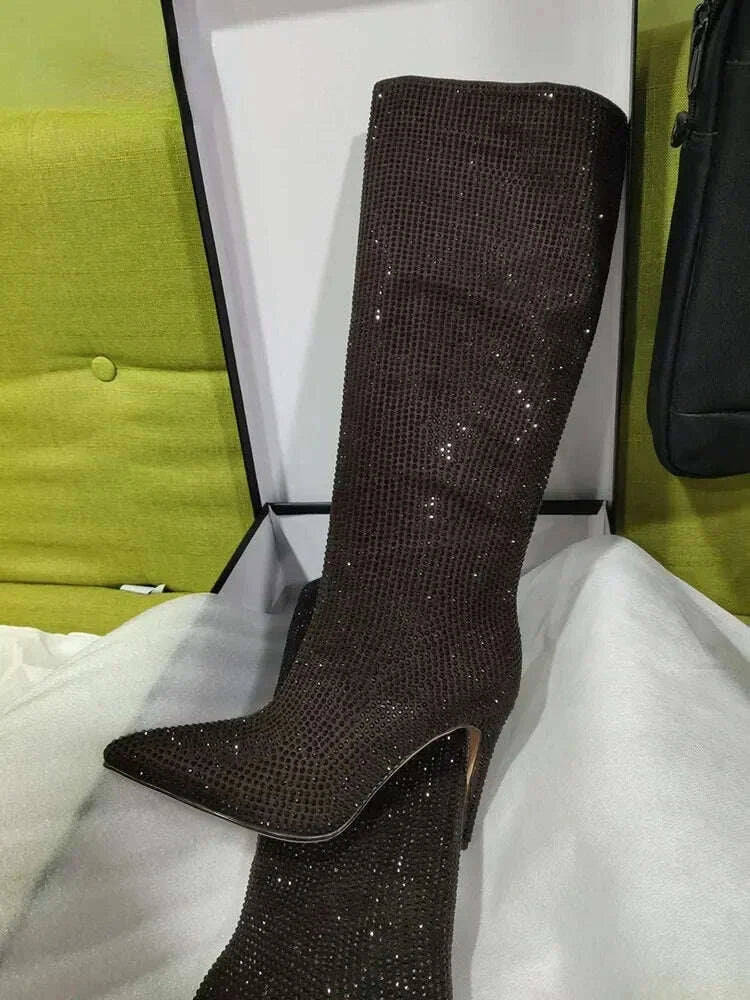 KIMLUD, 2025Women's New European and American Fashion Show Starry Sky High-heeled Rhinestone Pointed Nightclub Four Seasons Boots, KIMLUD Womens Clothes