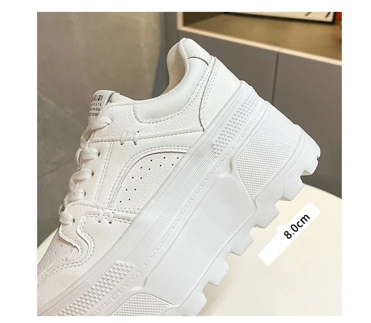 Platform Sneakers 8cm Lace-Up Cushioned Insole For All-Day Comfort — White | KIMLUD