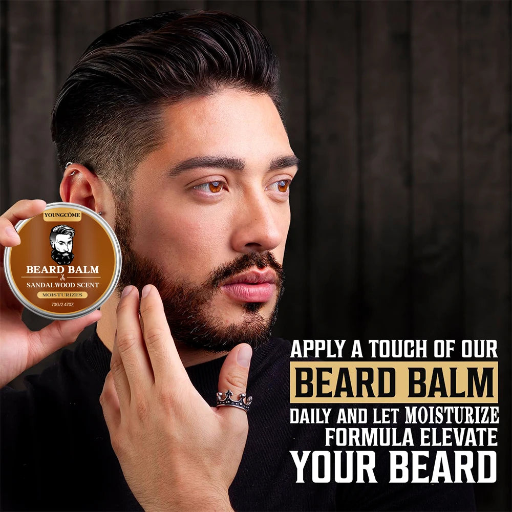 Sandalwood Beard Care Duo Growth Oil And Balm Set For Nourishing Grooming Ritual — Sandalwood Brown | KIMLUD