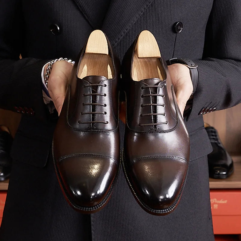 Italian Elegant Mens Wedding Oxfords Shoes Luxury Genuine Leather Handmade Quality Comfortable Autumn Retro Dress Social Shoes