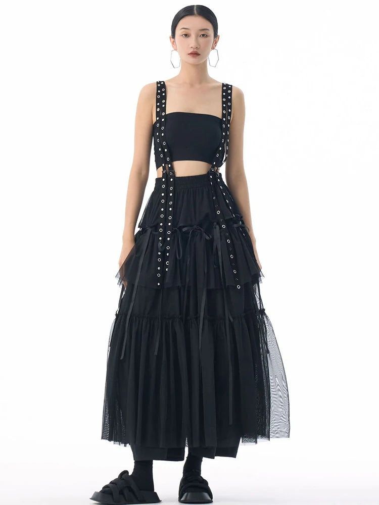 Midi Skirt - High Elastic Waist - Cotton Polyester - Coffee | KIMLUD