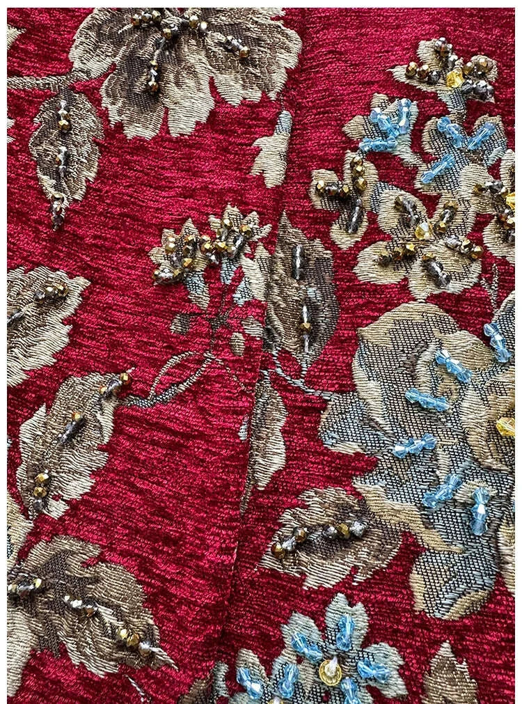 autumn-winter-new-womens-velvet-beaded-round-neck-34-sleeve-burgundy-mid-length-coat-chenille-texture-luxury-jacketkimludkimlud-35562242
