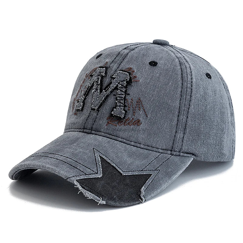New Style Unisex Retro Baseball Cap M Letter Embroidery Dad Hat Star shaped Style Women And Men Outdoor Washed Cotton Cap