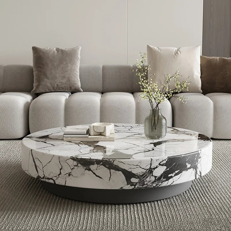 Marble Nordic Minimalist Coffee Table Round Marble Top — White | KIMLUD