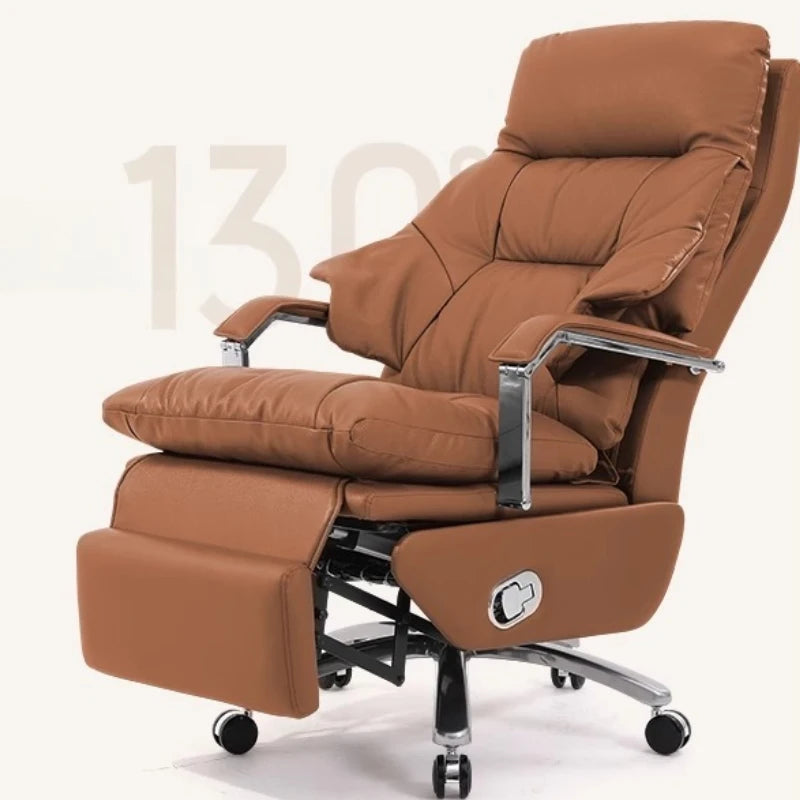 Genuine Leather Massage Chair Swivel Lift Ergonomic Office Chair — Cognac Brown | KIMLUD