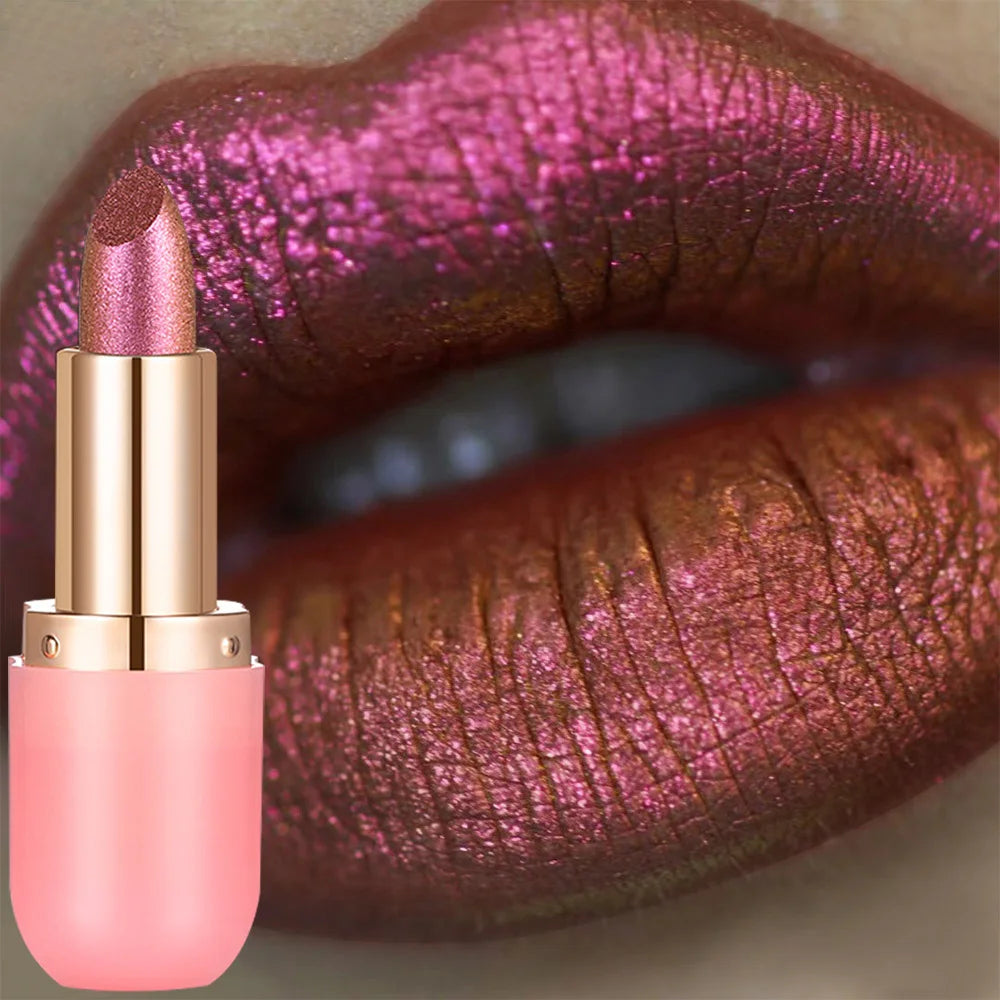 Color Changing Matte Lipstick With Glitter Diamond Finish — Metallic Violet | KIMLUD