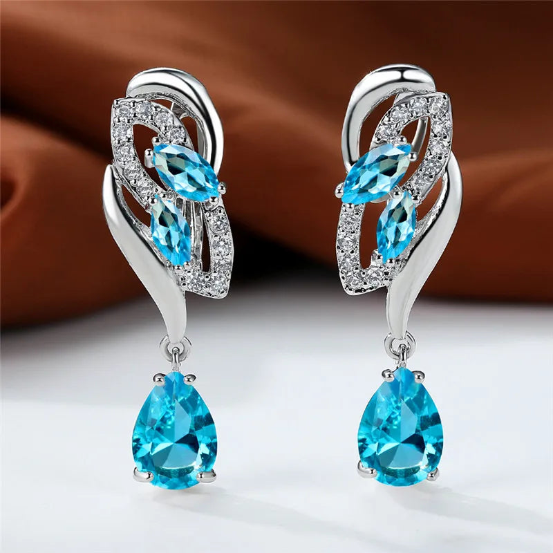 Crystal Zircon Clip Earrings Rainbow Stone — Blue | KIMLUD