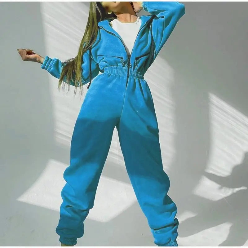 Casual Hooded Jumpsuit Long Sleeve — Black | KIMLUD