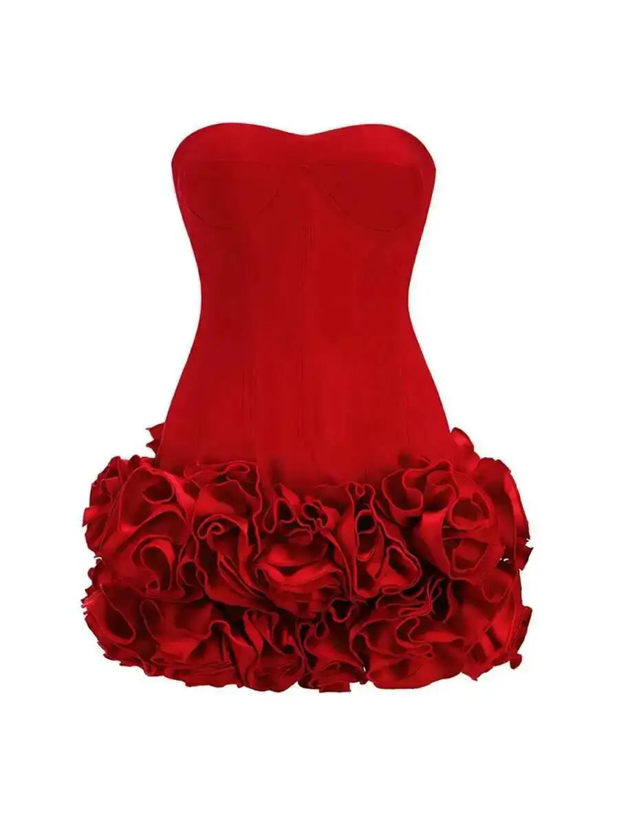 Backless Dress Patchwork Lace-Up Short With Appliques — Red | KIMLUD