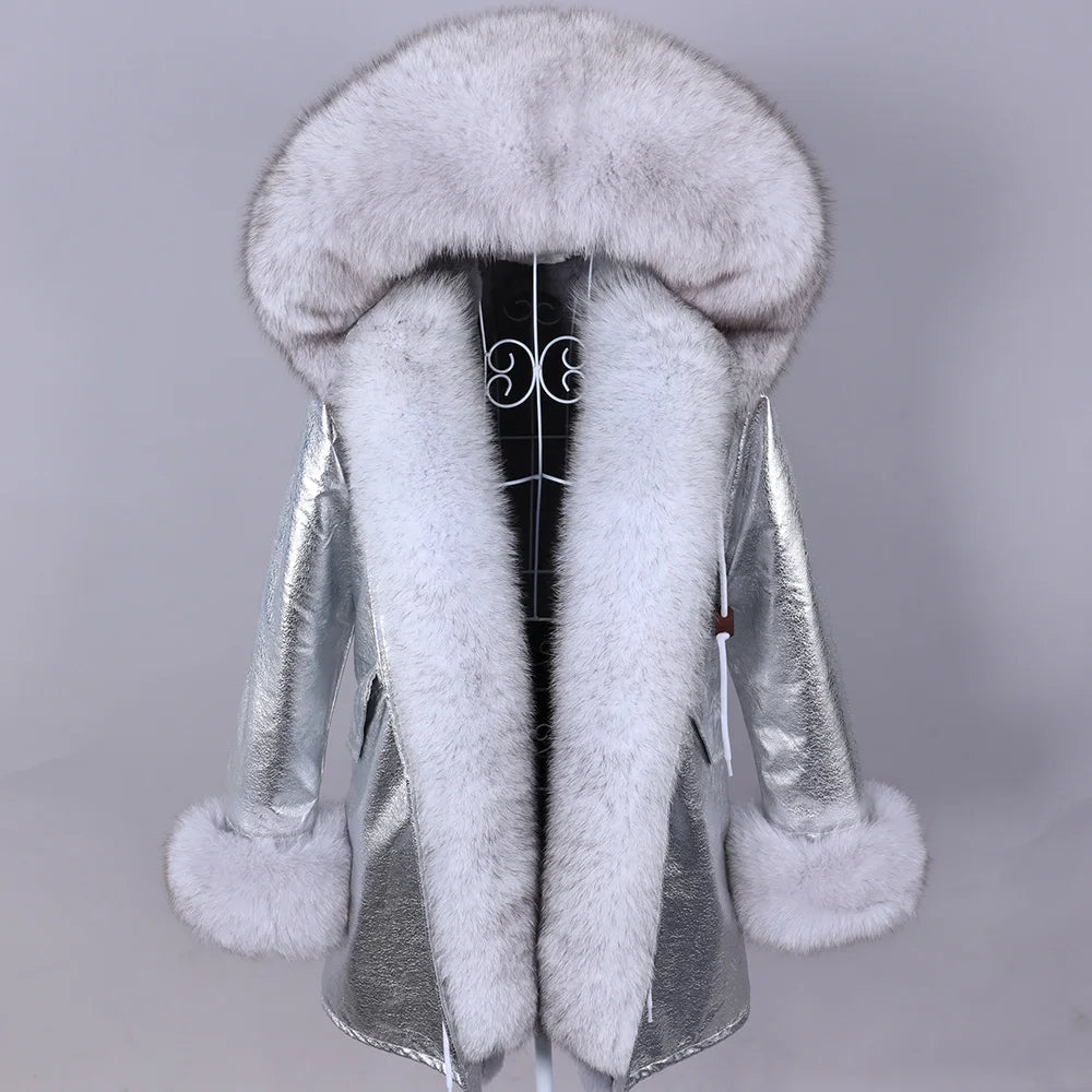 2023 Super Hot Winter Jacket Hooded Long Overcoat Parkas Female Clothes Removable Real Fox Fur Collar Coats Woman