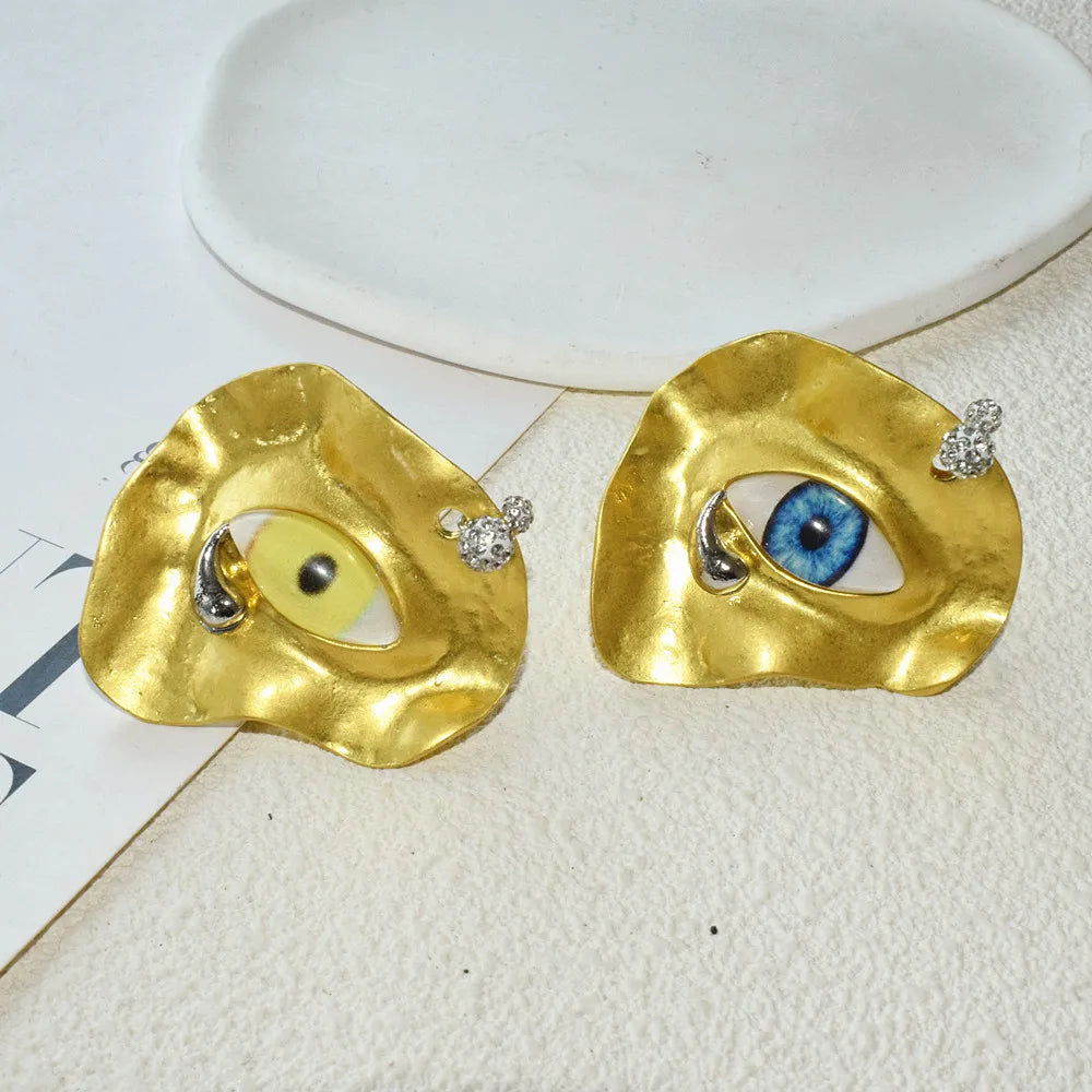 New Exaggerated Baroque Style Metal Plated Blue Eyes Open Ring For Women Fashion Jewelry Accessories
