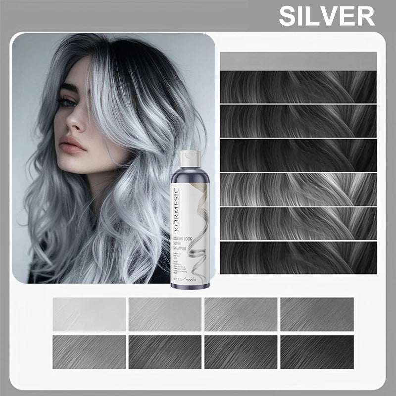 Unisex Silvery Lock Color Shampoo-Silver Fixing Shampoo,Color Locking & Brightening,Cleansing Care,Color Preservation Sleek Hair
